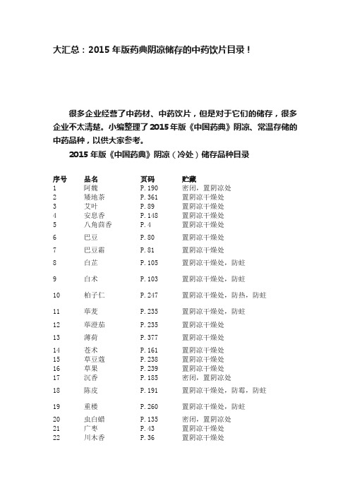 大汇总：2015年版药典阴凉储存的中药饮片目录！