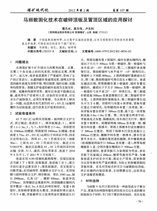 马丽散固化技术在破碎顶板及冒顶区域的应用探讨