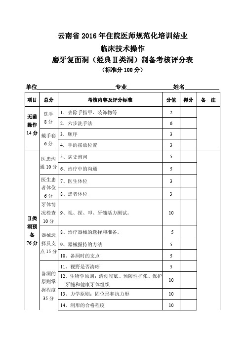 口腔全科技能考试评分表(5项)