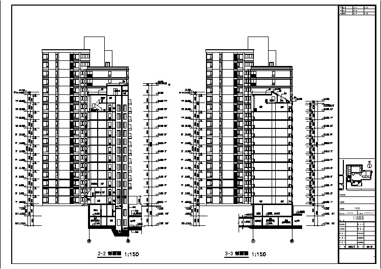 某地区小区的住宅楼剖面图建筑设计施工图