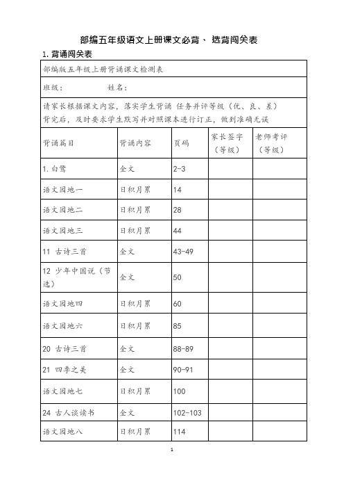 部编五年级语文上册课文必背(可编辑修改word版)