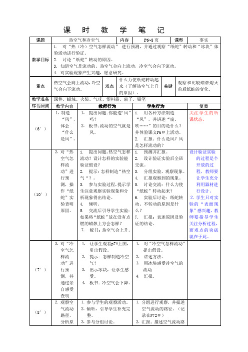 苏教版小学科学四年级(上)《热空气和冷空气》教学设计