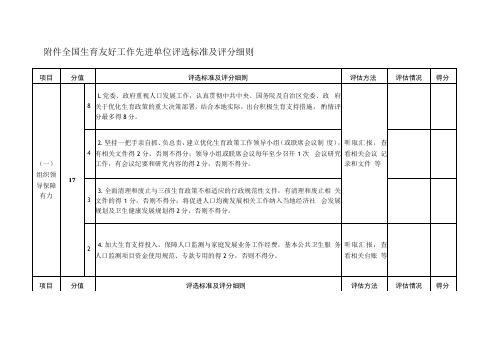 全国生育友好工作先进单位评选标准及评分细则