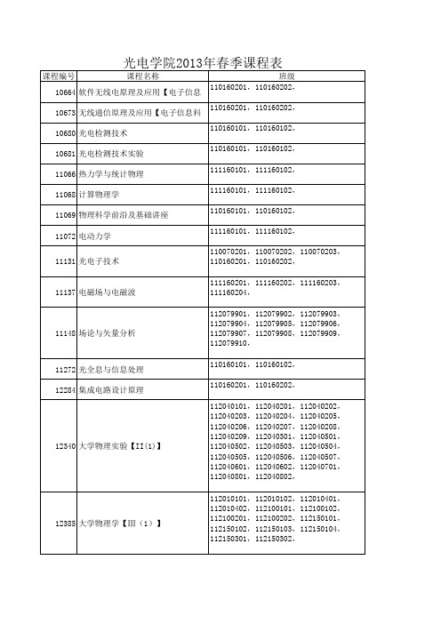 重庆理工大学光电学院2013年春季课程表