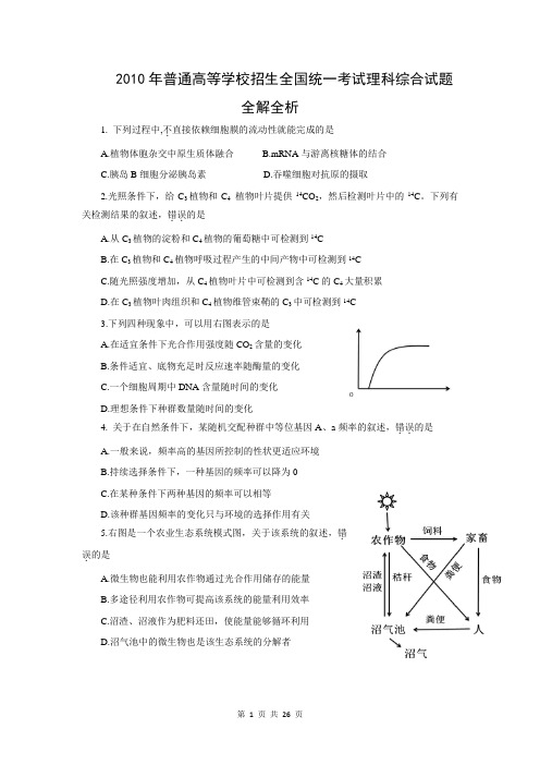 山西省_2010年_高考全国卷1理综真题(理科综合)(附答案)_历年历届试题(详解)汇总