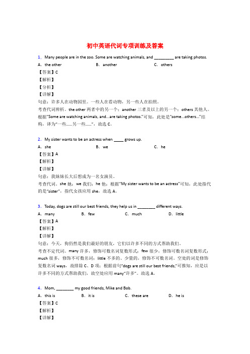 初中英语代词专项训练(附答案)