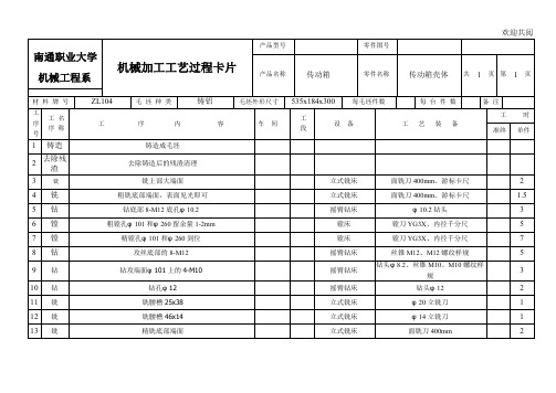 加工工艺过程卡片模板