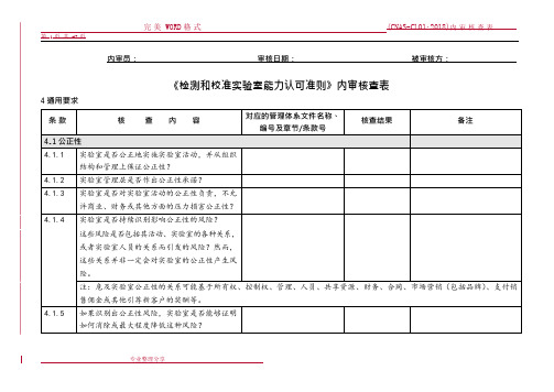 [CNAS_CL012018年认可准则]内审核查表(可编辑修改word版)