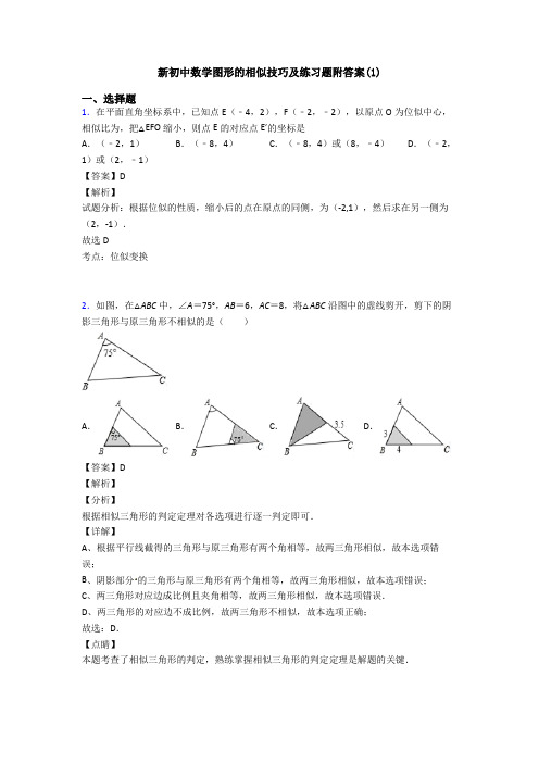 新初中数学图形的相似技巧及练习题附答案(1)