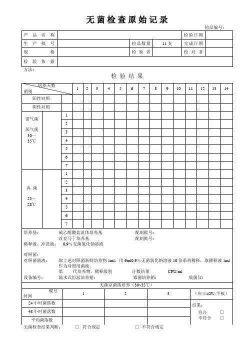 无菌检验原始记录