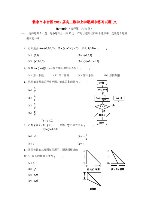 北京市丰台区2019届高三数学上学期期末练习试题含答案文