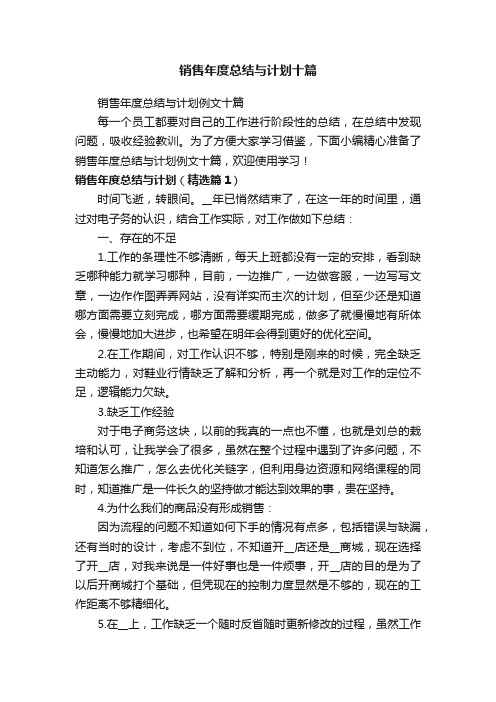 销售年度总结与计划例文十篇