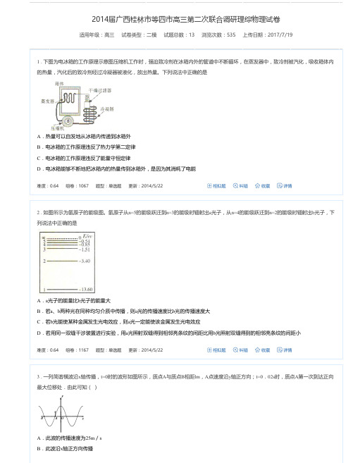 2014届广西桂林市等四市高三第二次联合调研理综物理试卷