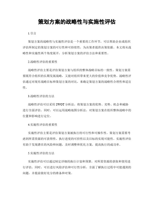 策划方案的战略性与实施性评估