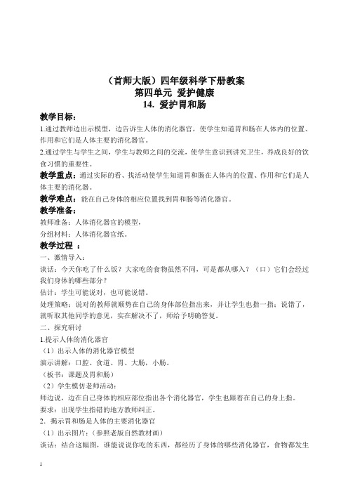 首师大小学科学四下《14.爱护胃和肠》 教案(2).doc