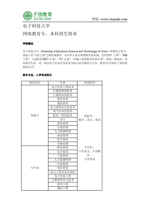 电子科技大学网络教育专、本科招生简章