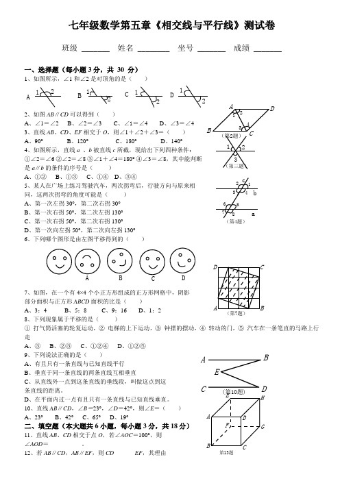 (完整)2017人教版七年级数学下册各单元测试题及答案,推荐文档