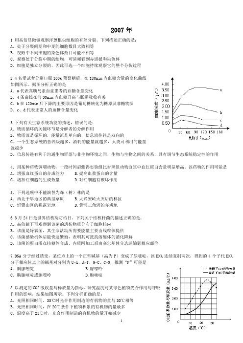 07-12年山东生物高考真题及部分解析