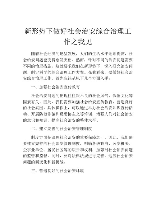 新形势下做好社会治安综合治理工作之我见