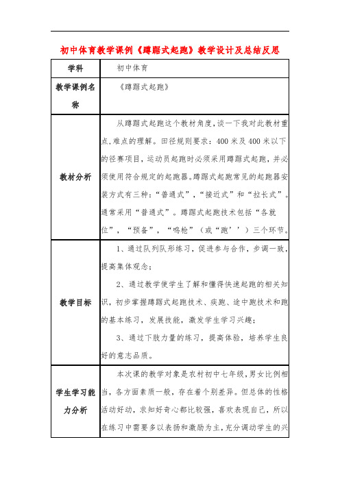 初中体育教学课例《蹲踞式起跑》教学设计及总结反思