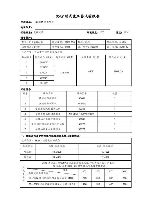 35KV箱变试验报告