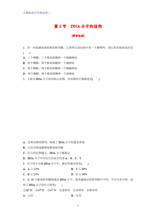 高中生物必修二课时作业12：3.2 DNA分子的结构