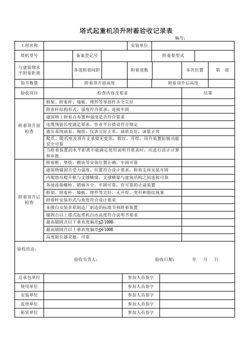 塔式起重机顶升附着验收记录表