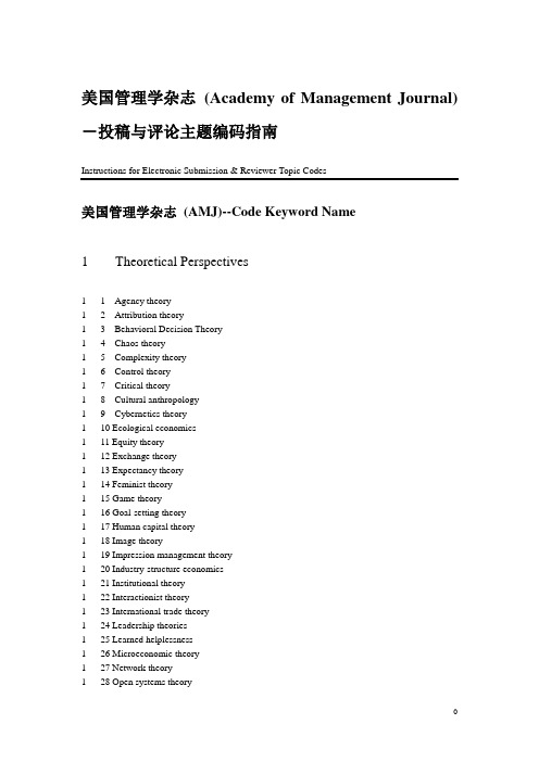 美国管理学杂志(AMJ)-研究领域和选题细目