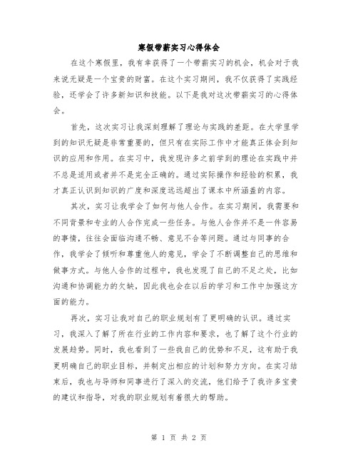 寒假带薪实习心得体会