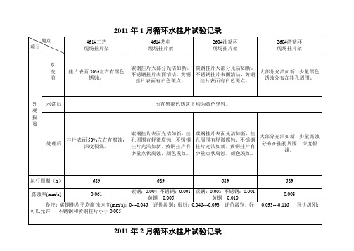 2011年挂片试验记录