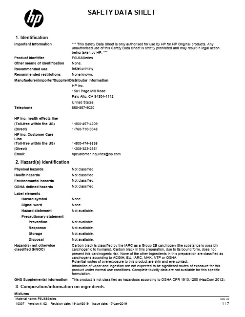 HP F6U68Series产品安全数据表说明书