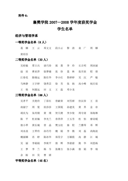 襄樊学院20072008学年度获奖学金