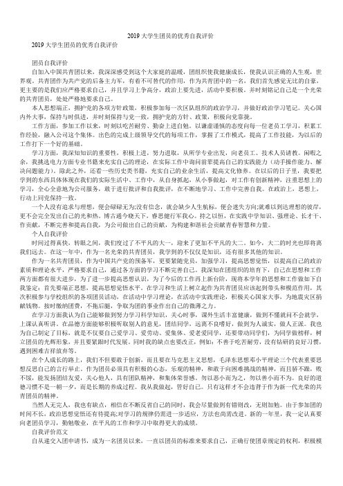 2019大学生团员的优秀自我评价