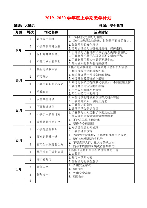 大班2019-2020年上学期安全教育学期计划