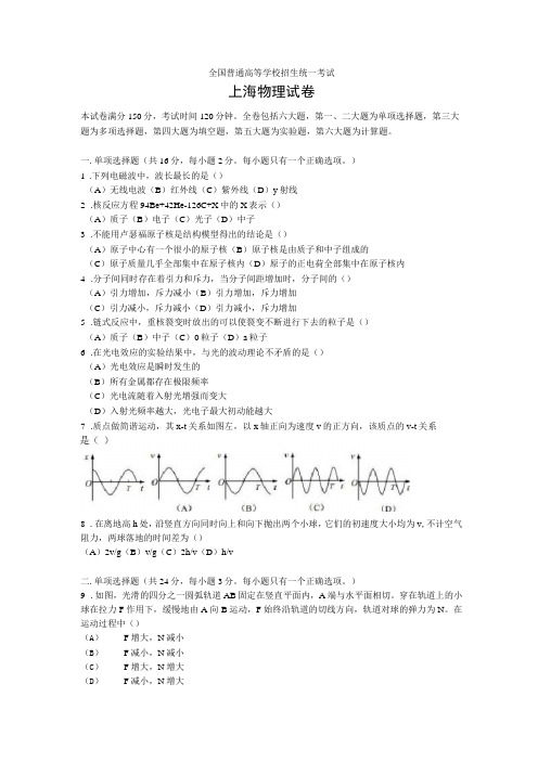 2021年上海高考物理试卷