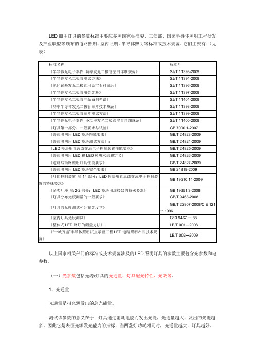 LED照明灯参数标准