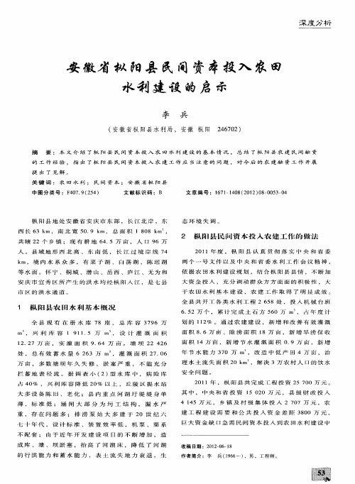 安徽省枞阳县民间资本投入农田水利建设的启示