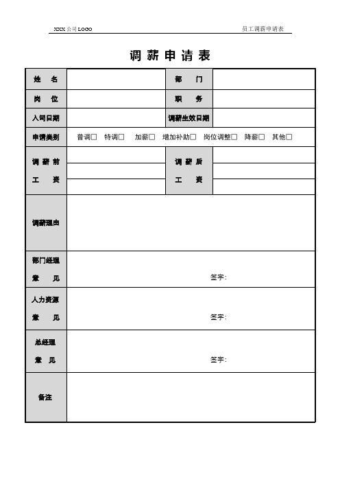 标准员工调薪申请表模板(标准版)