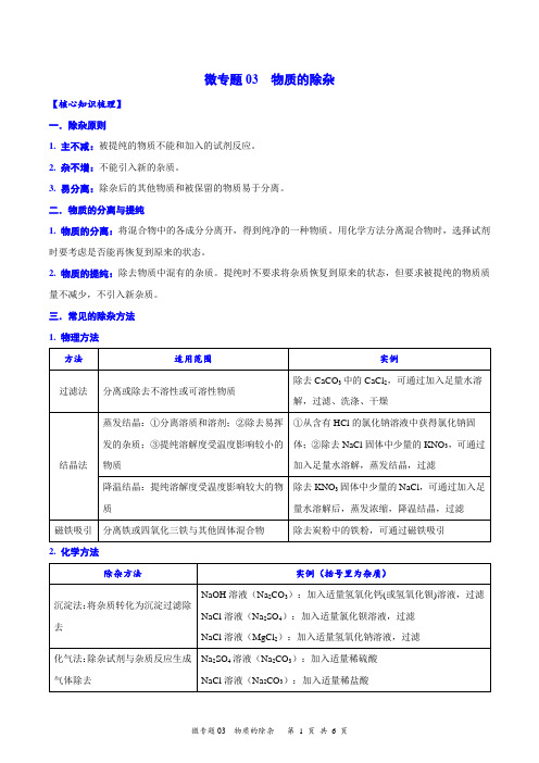 2023中考复习专题突破 物质的除杂专练