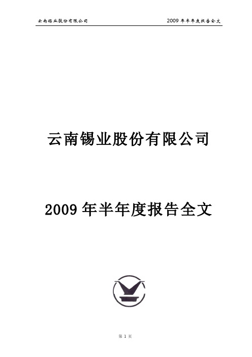 云南锡业股份有限公司2009年半年度报告全文