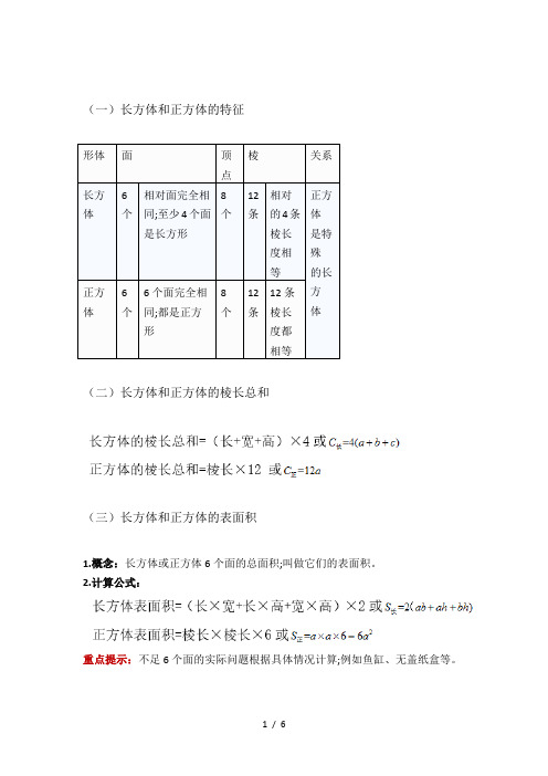 【小学数学】小学六年级奥数重点知识点：长方体和正方体知识点带试题解析