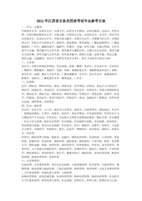 2011年江苏省公务员招录考试专业参考目录-推荐下载