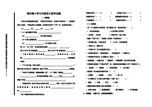 2019-2020年五年级语文课外阅读素养大赛素试题含答案解析