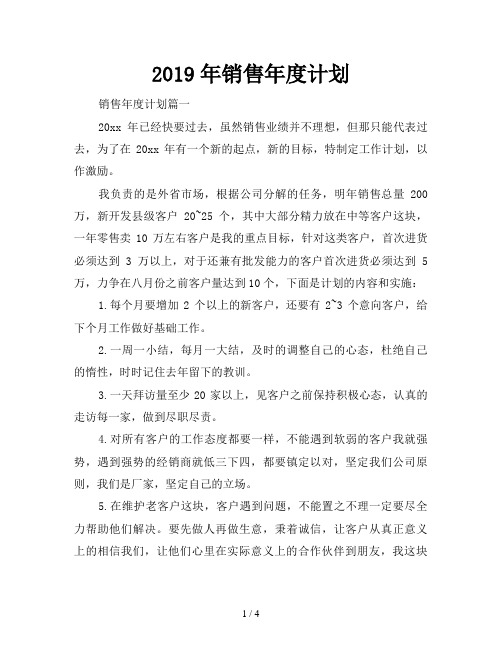 2019年销售年度计划