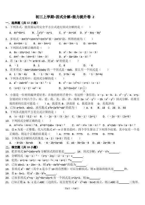 初三上学期《因式分解》能力提升卷 2