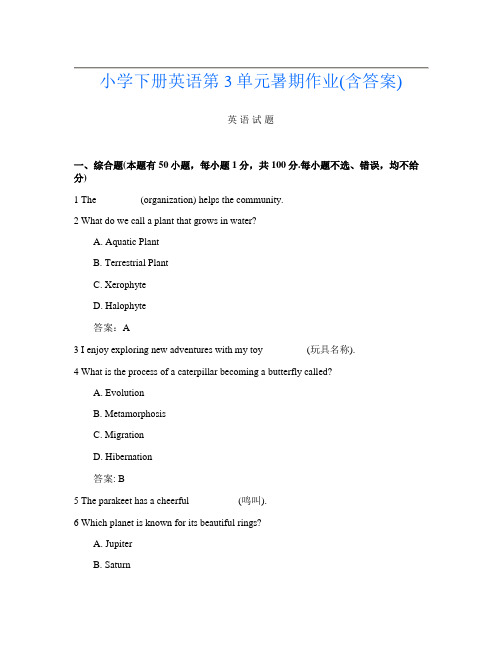 小学下册第十二次英语第3单元暑期作业(含答案)