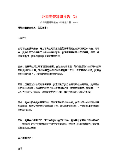 公司高管辞职报告2篇