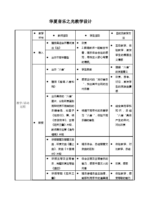 高中音乐课程 华夏音乐之光教学设计