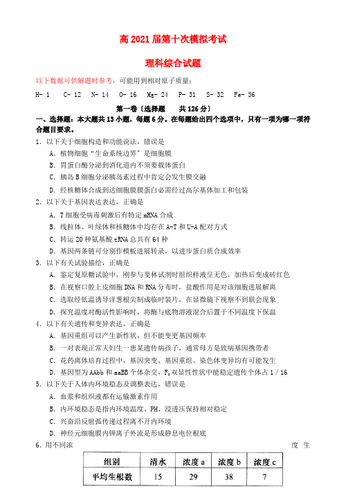 陕西师范大学附属中学届高三理综下学期第十次模拟考试试题答案不全课件