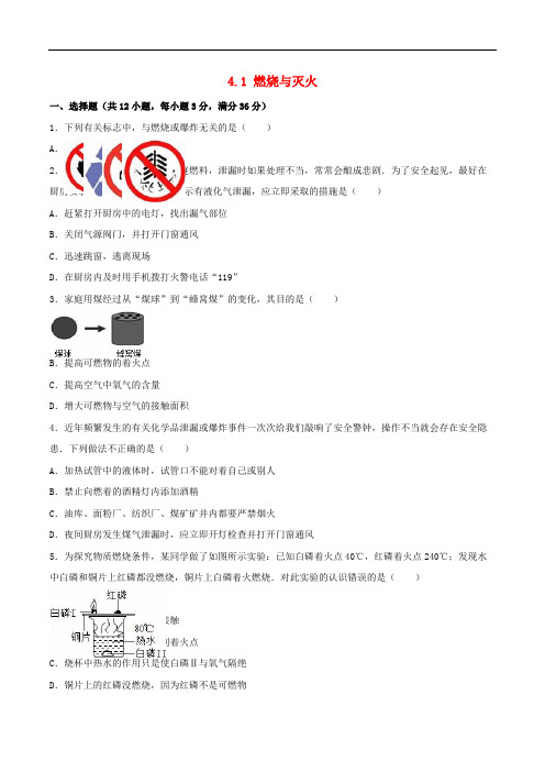 九年级化学上册4.1燃烧与灭火同步练习(含参考答案)